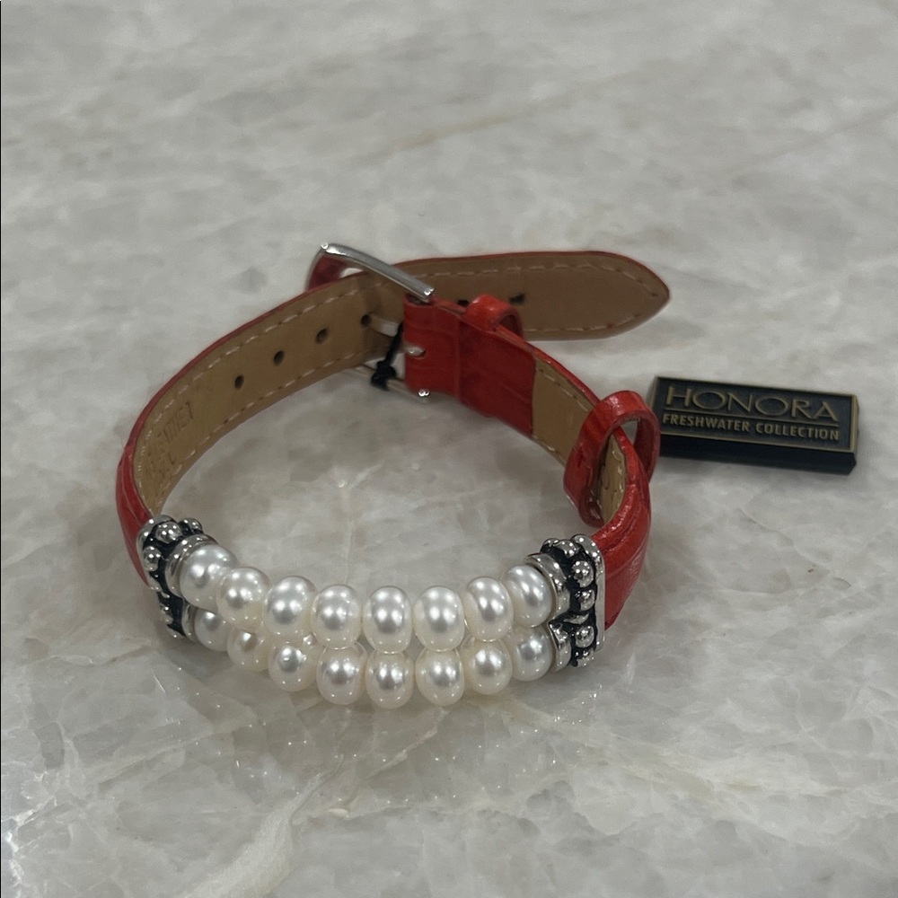 Honora Red and White Pearl Bracelet- freshwater pearls and Sterling silver!